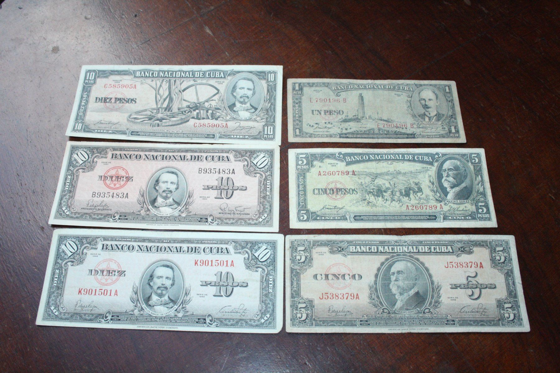Banconote: CUBA 6 billets différents à partir de 1949 – Usato da Cormondrèche venduto da Hermes.monnaies