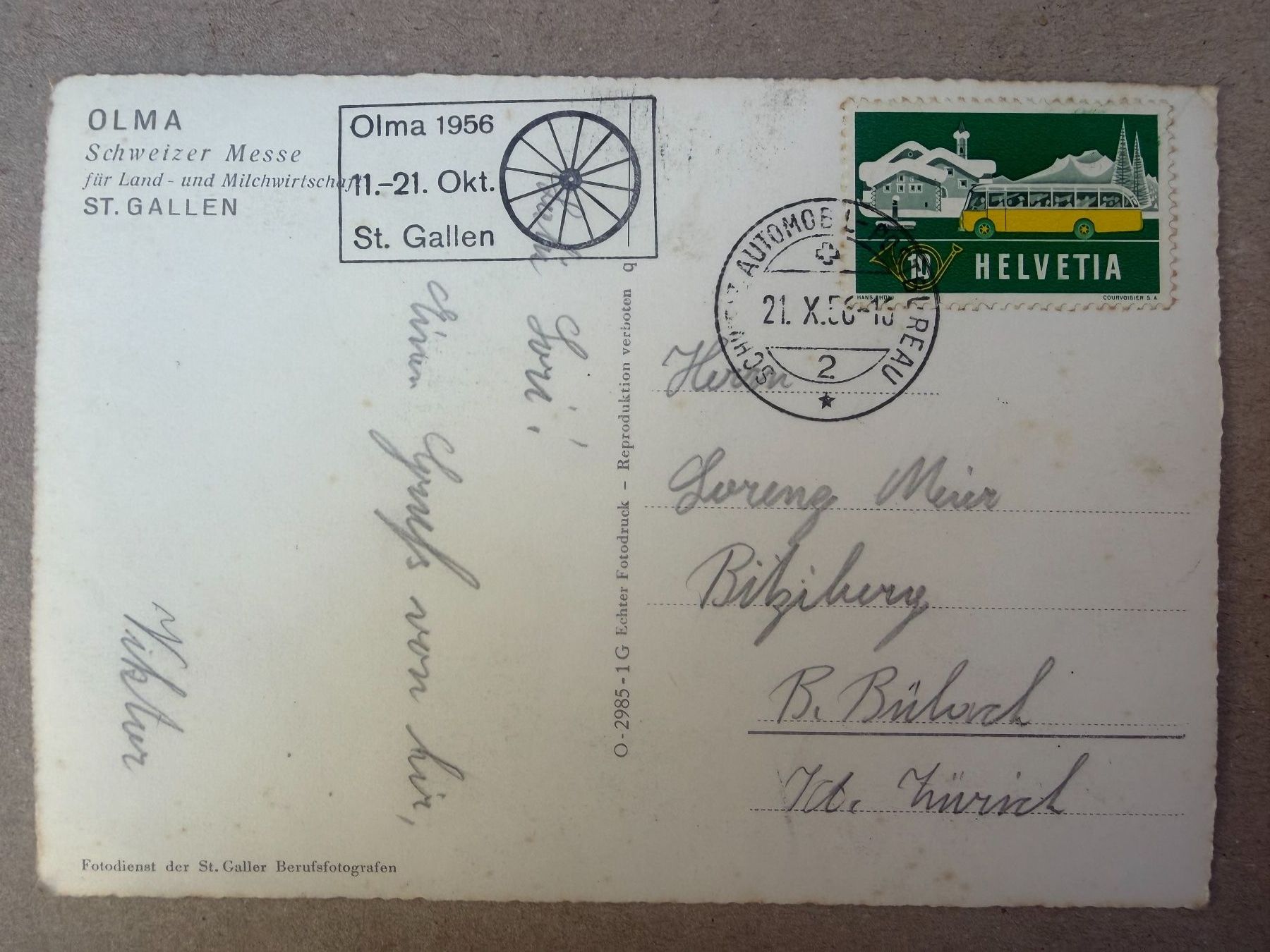 Cartoline postali: ST. GALLEN - Olma 1956 - Ansichtskarte – Usato da Tegerfelden venduto da siebenmacky 1