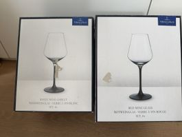 Villeroy & Boch, red wine glasses x4, white wine x4