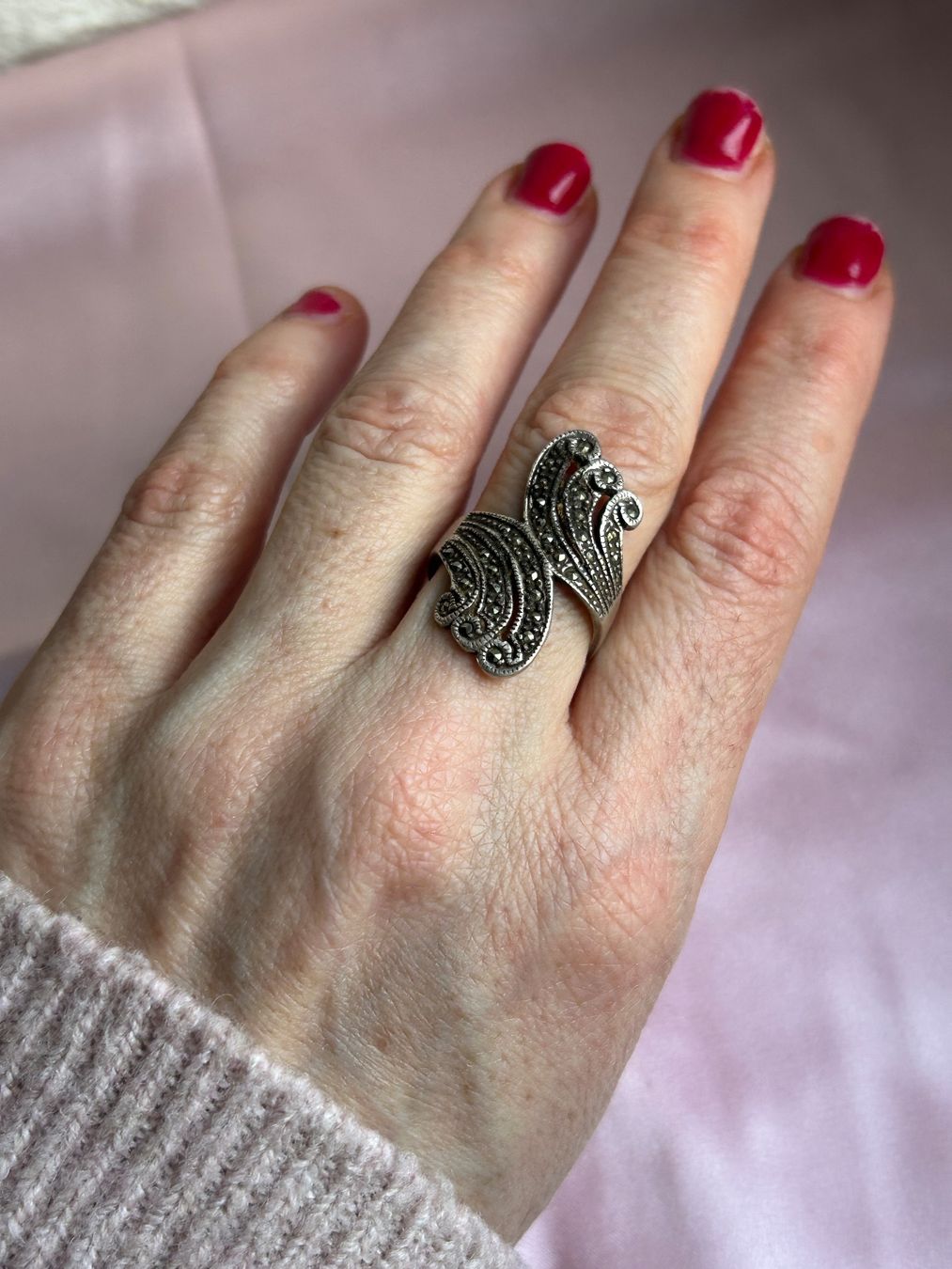 Anelli: Silberring 925 Markasit Gr. 54 Jugendstil Art Deco – Usato da Laufen venduto da belleskulptur 1