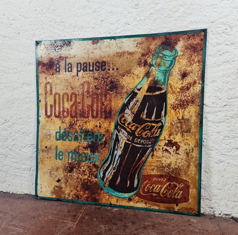 Mid-Century Coca-Cola Blechschild Reklameschild 1950er 90cm