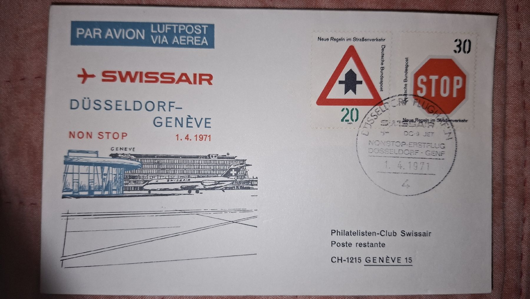 Tutti i francobolli: Düsseldorf - Geneve 01.04.1971 – Usato da Balgach venduto da SIMEON27