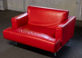 Designer-Sofa, 2-Sitzer, echtes Leder, Rot