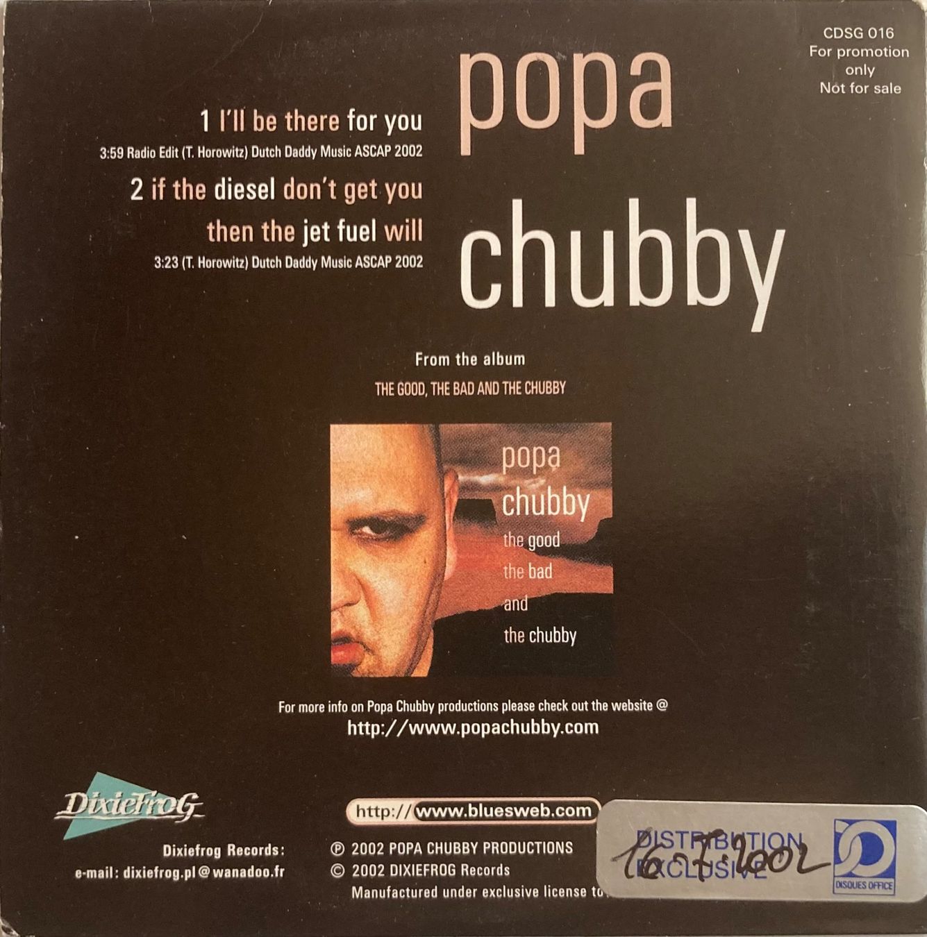 CDs: POPA CHUBBY - I'LL BE THERE FOR YOU – Gebraucht aus Poliez-Pittet von Newtown-Records 1