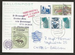 Ballon Schweiz 1990 Deutschland Dresden Luftpost