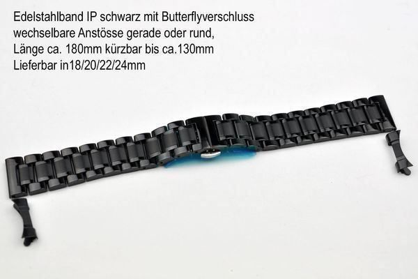 Uhrenarmband Butterfly Schließe Leder Schwarz 18 20 22 24mm NEU