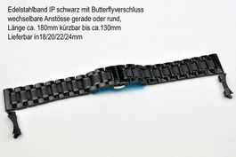 Uhrenband Edelstahl Butterfly  22mm schwarz