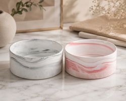 2x ceramic marble-like bowls salad & dogs & cat