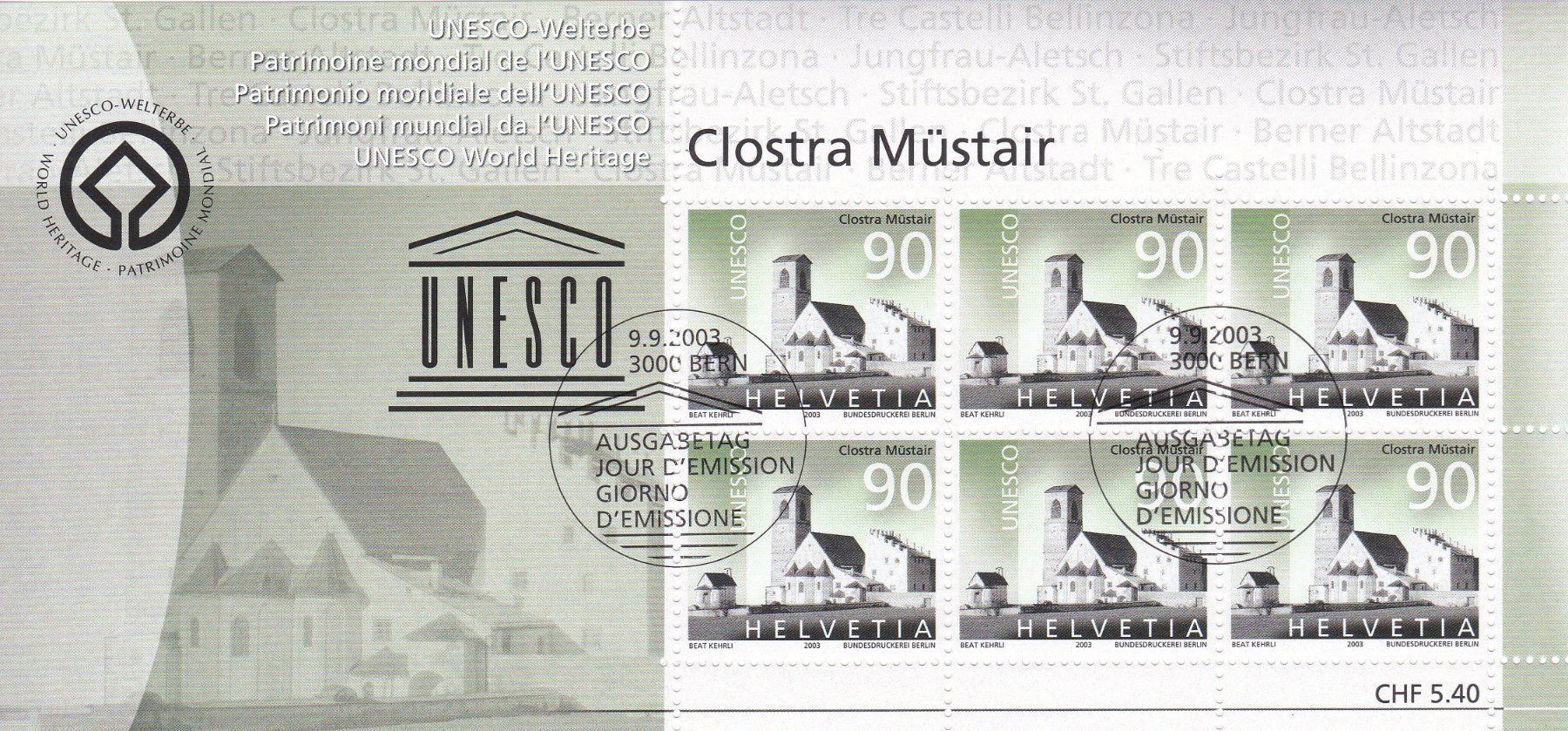 Tutti i francobolli: ET UNESCO Kleinbogenserie 2003 – Usato da Schliern b. Köniz venduto da joni20 2