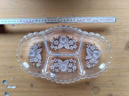 Elegante Kristallglas Servierplatte mit Rosenmuster, Vintage