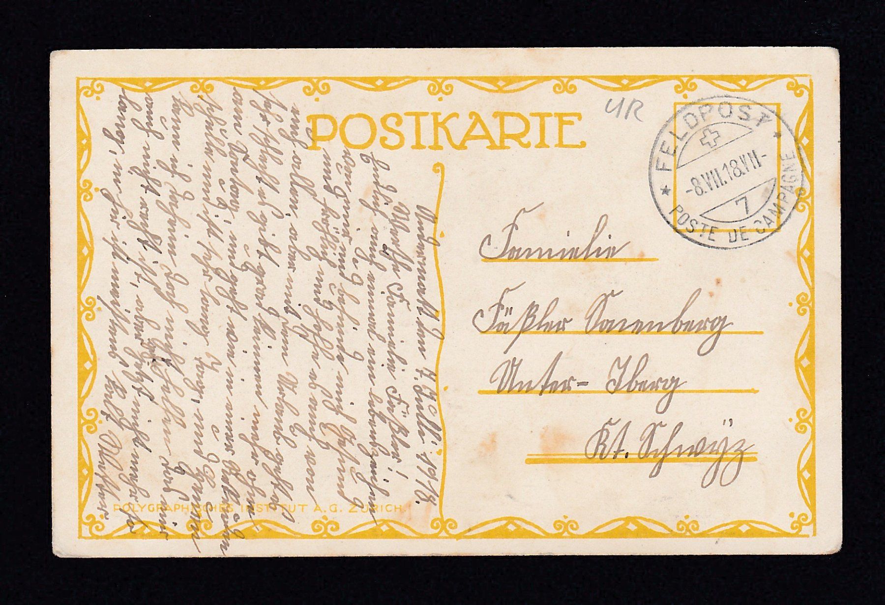 Cartoline postali: ANDERMATT - Soldatenheim, 1918 – Usato da Reiden venduto da cinfis 1