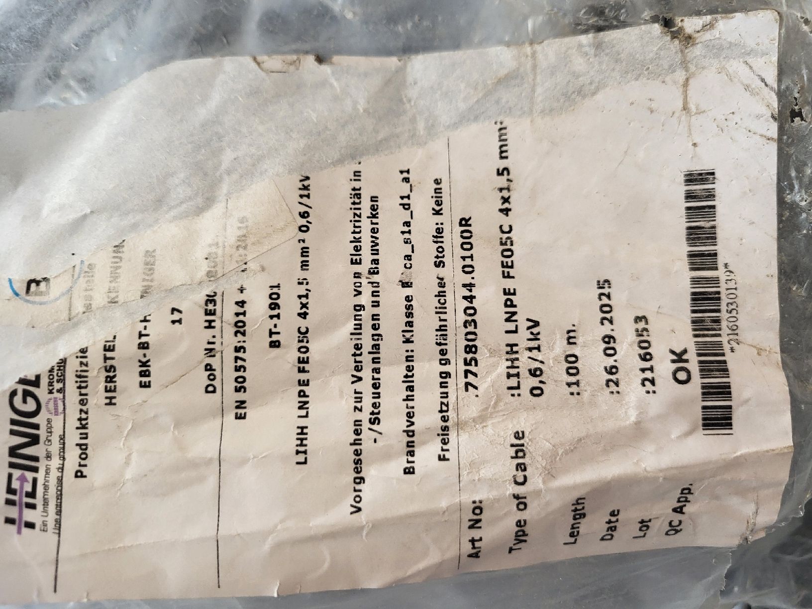 Kabel: 91m Flex-Kabel 4x1.5mm2, 2LNPE, grau – Neu (gemäss Beschreibung) aus Alpnach Dorf von str_jdw2 2
