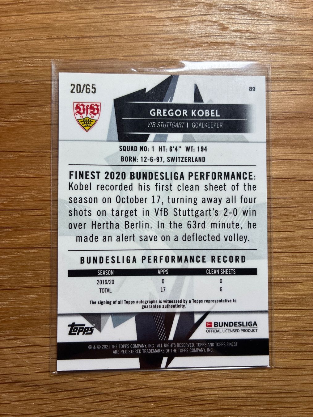 Topps Carte collezionabili: Topps Finest Gregor Kobel Autogramm /65 – Usato da Wangenried venduto da Garagara 1