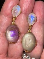 85ct Sapphire, Ruby & Moonstones SS925 Gold Vermeil Earrings