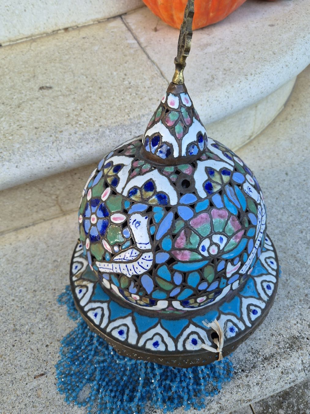 Seltene antike orientalische Lampe 19. Jh. - Emaille Messing (D ...