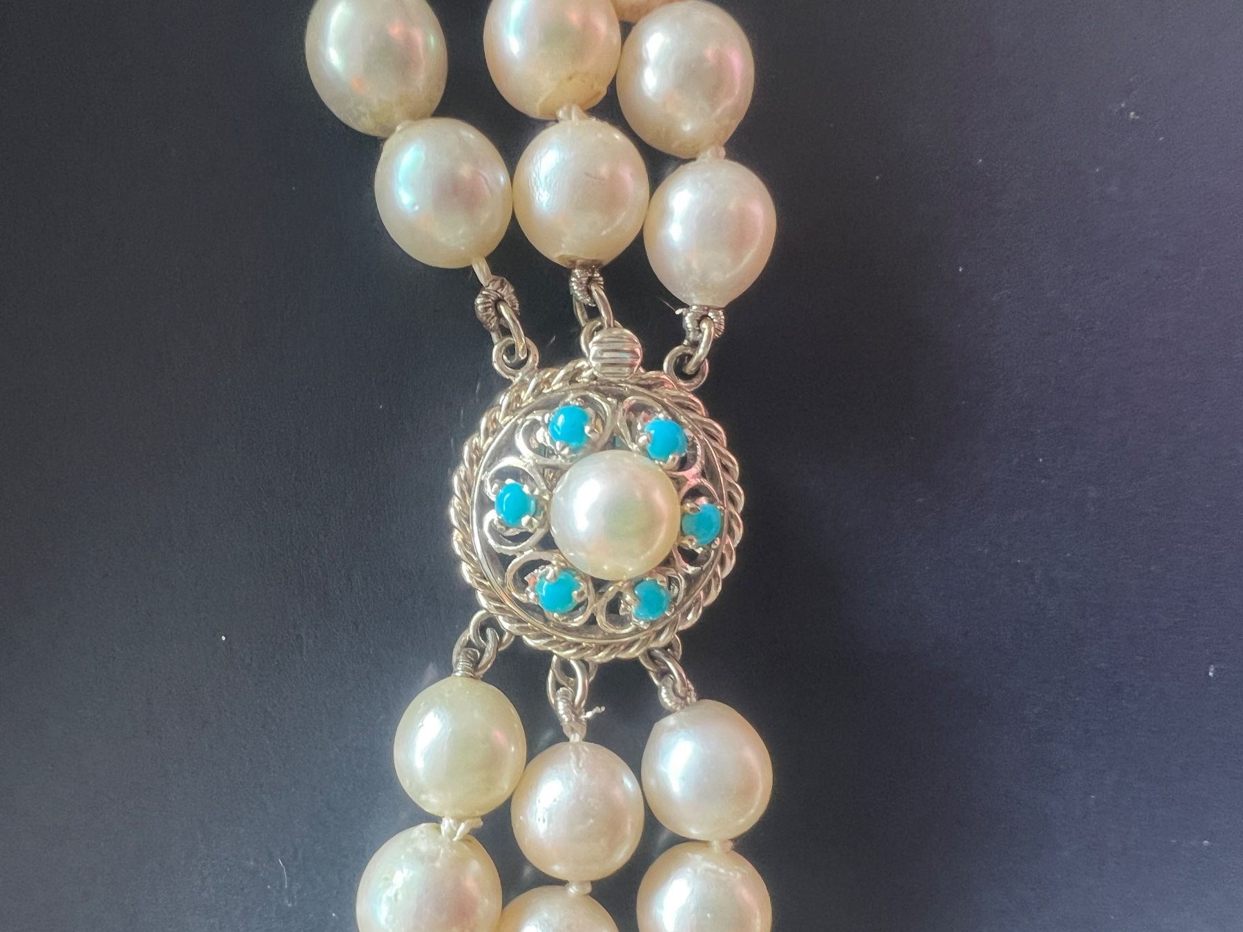 Catenine: Ras/cou 3 rangs Perles Véritables Fermoir OR 18K  Turquoise – Usato da Villars-Tiercelin venduto da OliBanu 1