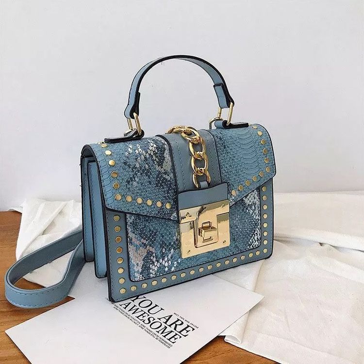 Sac Fourre-tout Italien Tosca Blu - Cuir Effet Peau De Serpent Bleu - Occasion