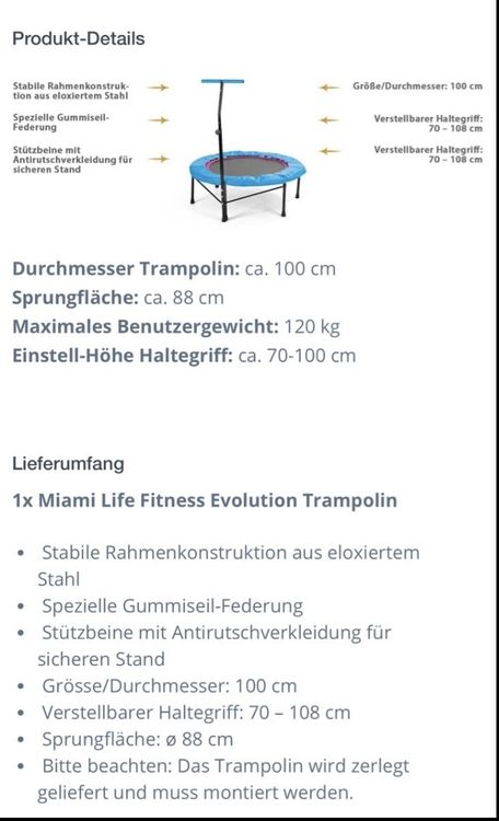 Fitness Trampolin 110 cm neu 2