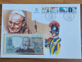 Notenbrief Bankfrische 2000-Lire-Banknote vom Vaticano
