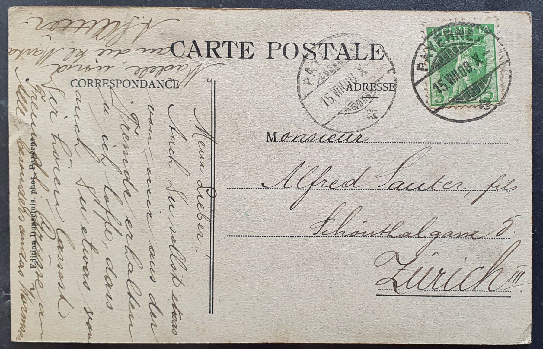 Cartoline postali: Payerne 1908 -  Institution Jomini – Usato da Kreuzlingen venduto da Rschweiz1 1