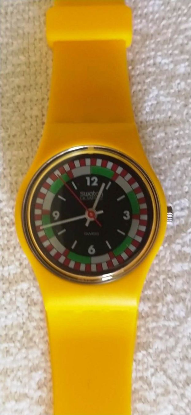Swatch Uhren: Swatch Lady -YELLOW RACER LJ100 - – Neu und originalverpackt aus Zürich von 1-2-3 3