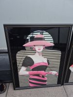 Miroir Art Déco Femme au Chapeau Rose Vintage
