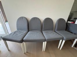 4 Dining Chairs Grey Fabric White Legs Set
