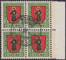 1923, PJ J26 Viererblock von ERLENBACH ZH. Kat: 130.-