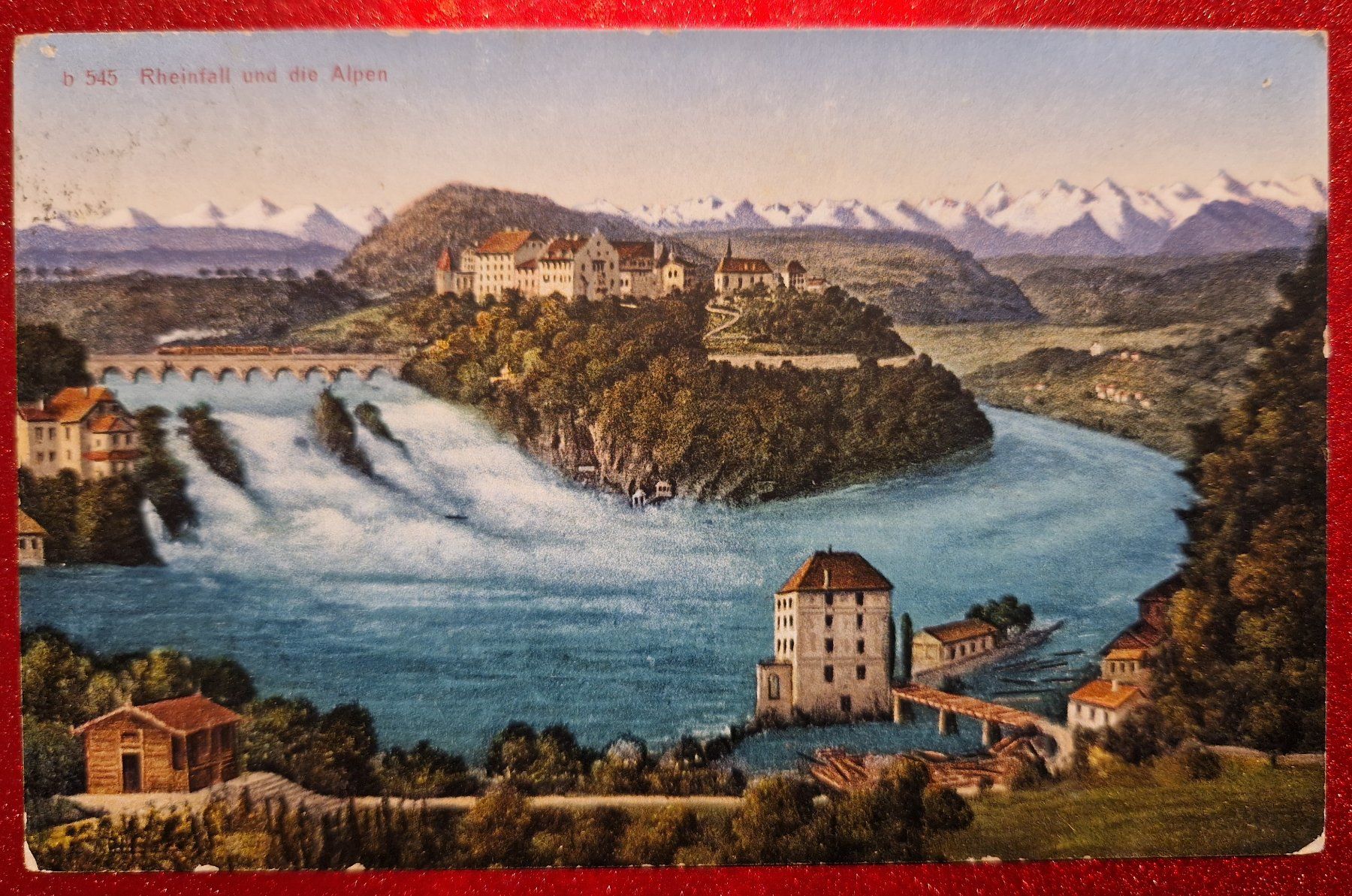 Cartoline postali: Rheinfall und die Alpen 1928 – Usato da Melchnau venduto da Fishel