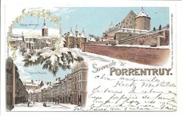 Souvenir de Porrentruy (JU) Glimmer  tolle Winter-Litho 1901