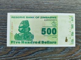 Zimbabwe 500 Dollars 2009, unc. !!!!!!!
