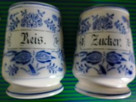 2x antike Vorratsdosen "Reis" & "Zucker" Indisch Blau Dekor!
