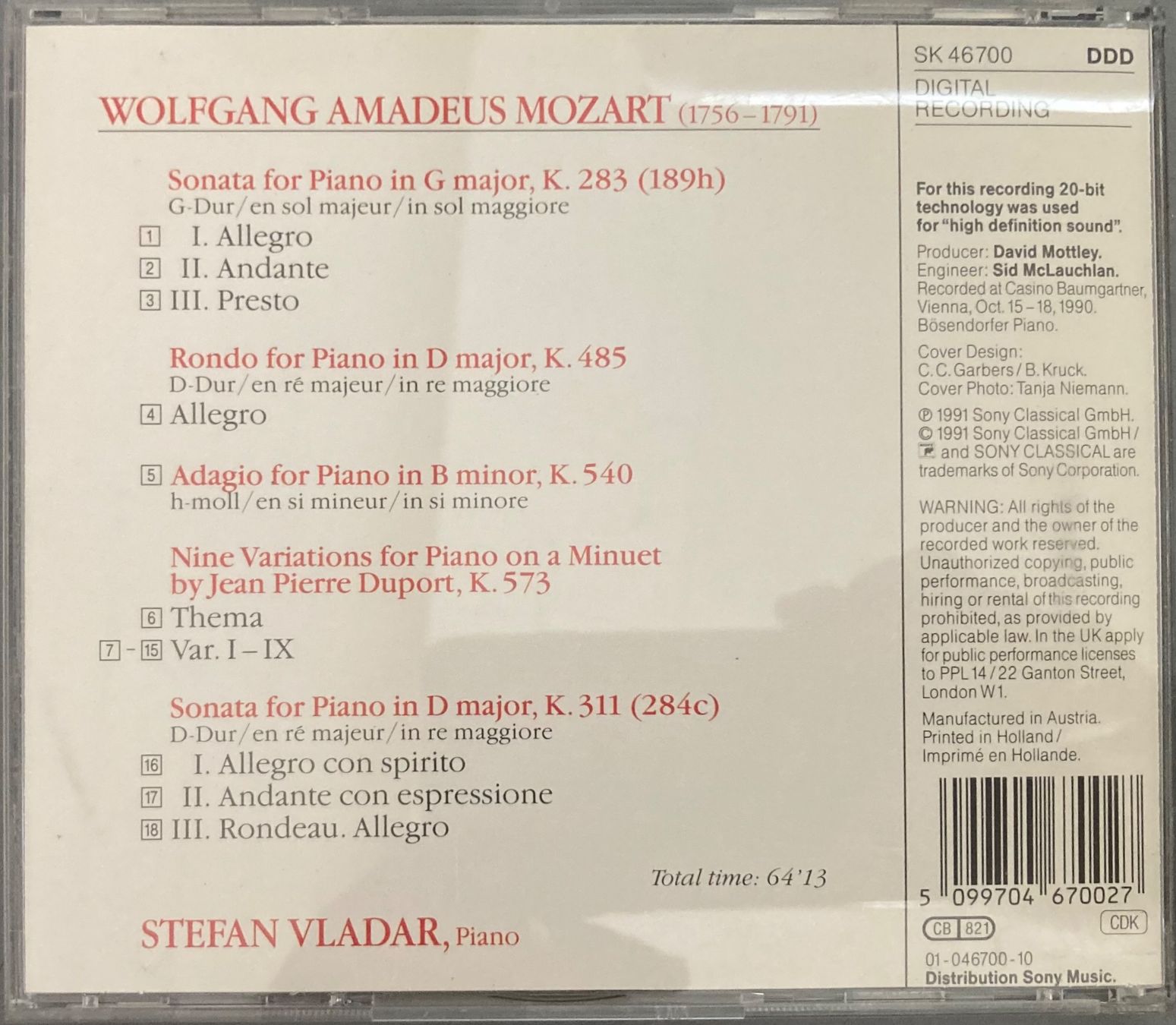 CD: MOZART.... - MOZART PIANO SONATAS – Usato da Poliez-Pittet venduto da Newtown-Records 1