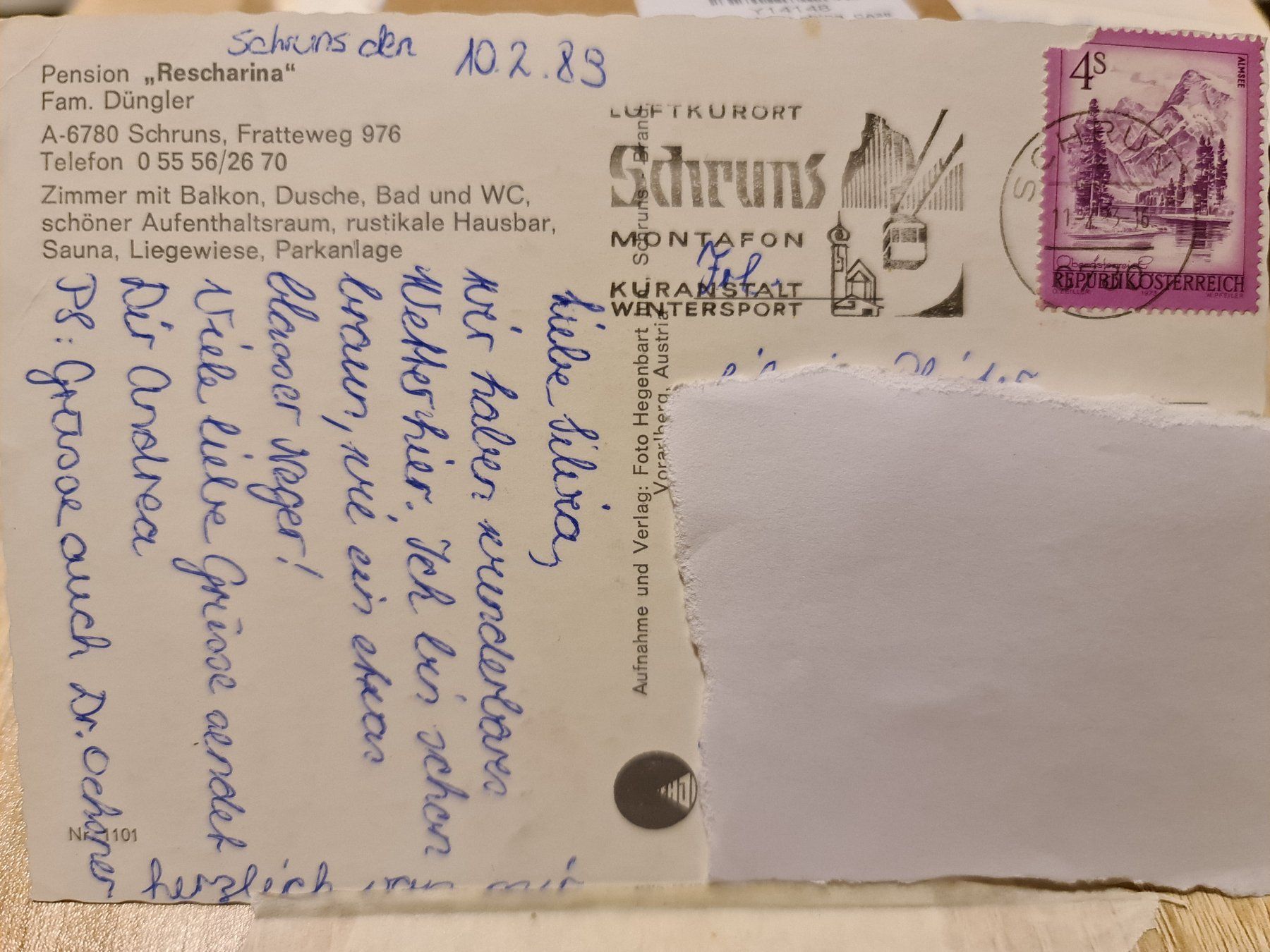 Cartoline postali: Ansichtskarte Schruns Pension Rescharina – Usato da Dintikon venduto da Vexi 1