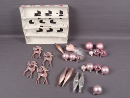 WEIHNACHTSKUGELN Deko-Set Rosa/Silber mit Rentieren