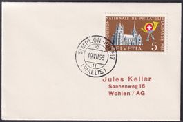 1955, attraktiver Kleinbrief von Simplon-Hospiz (Wallis)
