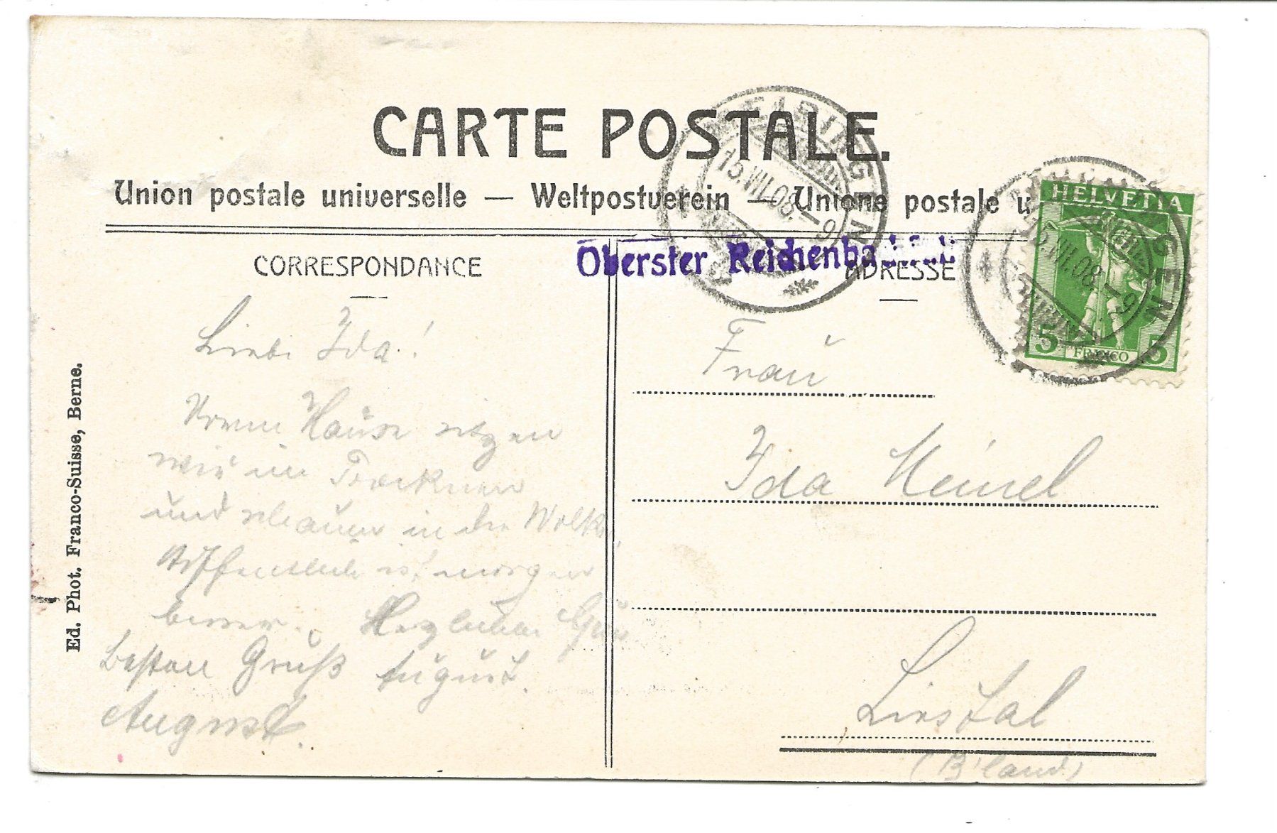 Cartoline postali: Reichenbachfall (BE) Aussichtspavaillon - Meiringen - 1908 – Usato da Engelburg venduto da Cartophil 1