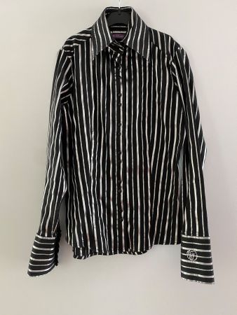 Elegante Damenbluse, schwarz-silber gestreift Grösse S