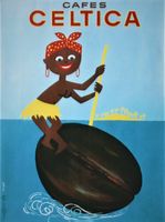 CAFES CELTICA SCHWARZE RUDERT AUF KAFFEEBOHNE c.1950  Plakat