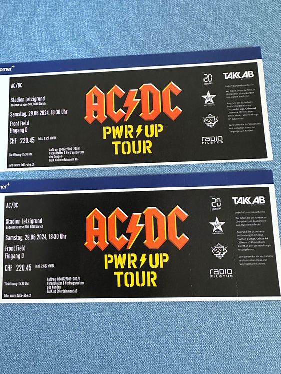 2 AC/DC-Tickets Front Field Letzigrund Zürich (Neu (gemäss Beschreibung ...