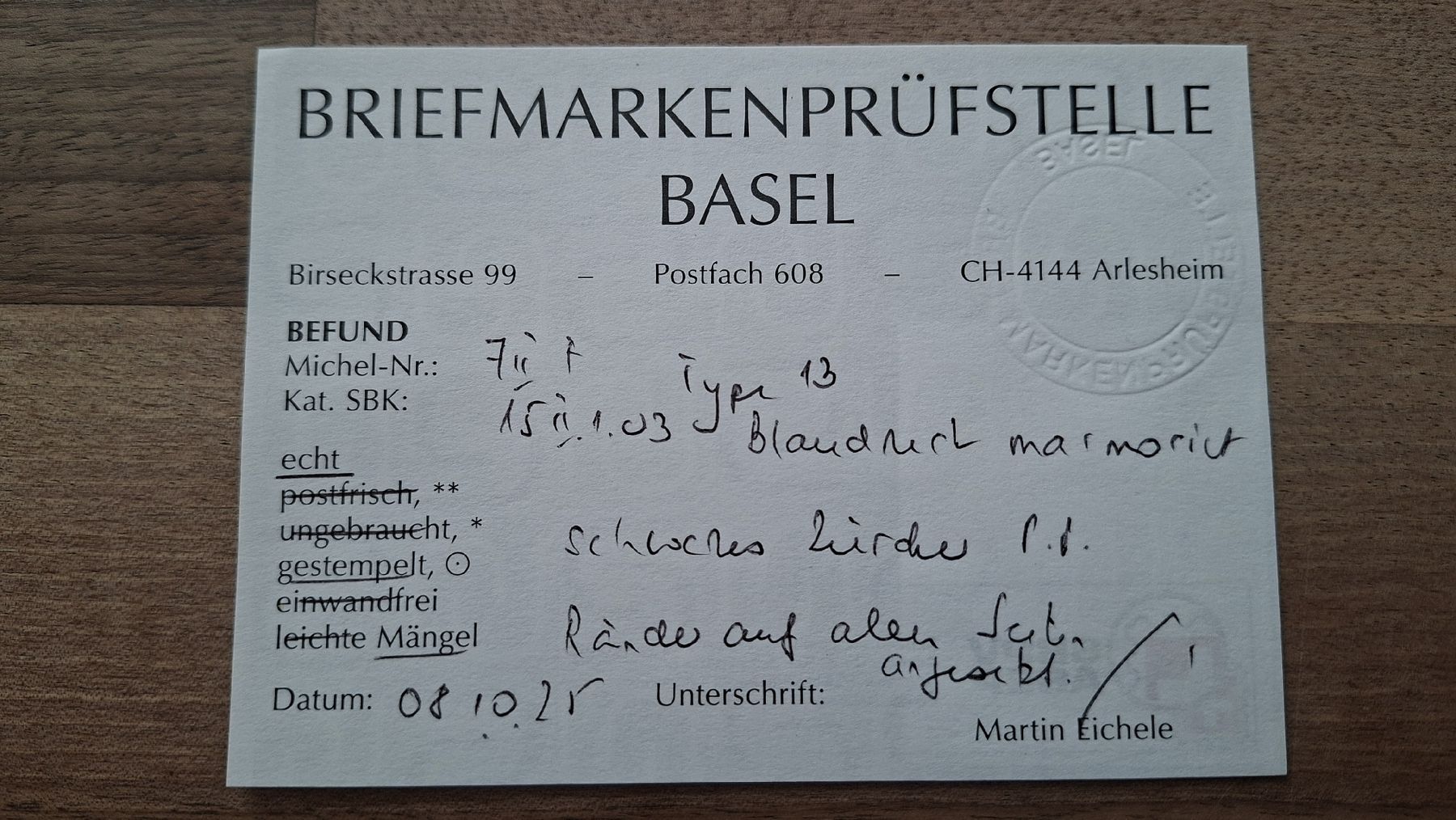 Tutti i francobolli: Rayon 15II Typ 13 Marmoriert mit Befund – Usato da Balgach venduto da SIMEON27 3