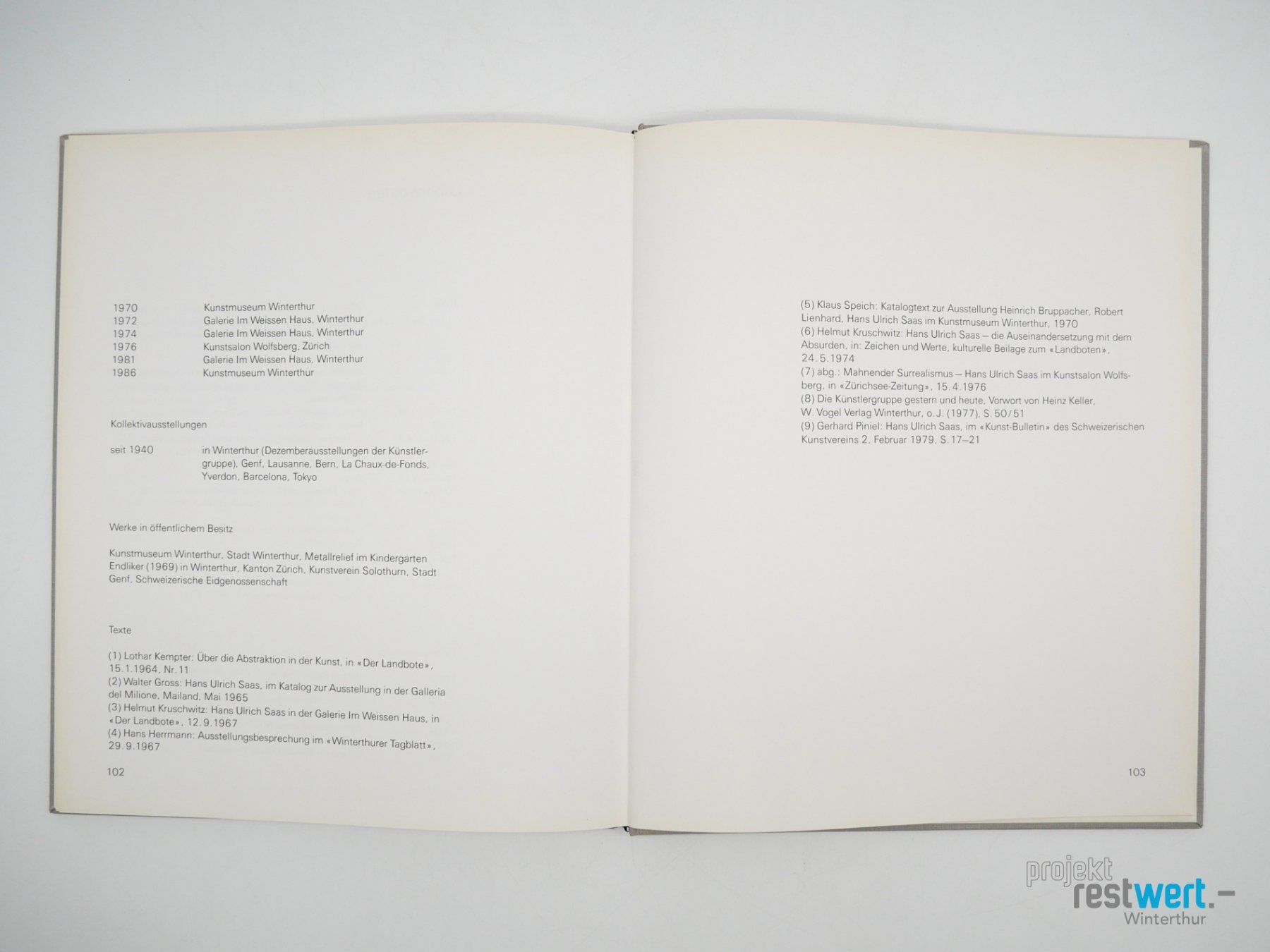 Libri: GERHARD PINIEL - Hans Ulrich Saas – Usato da Winterthur venduto da Restwert_Winterthur 6