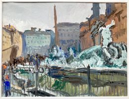 🌟 Gemälde Paul Mathey, Expressionismus, Rom Brunnen 1930 🌟