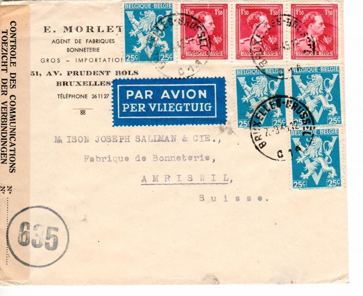 Alle Briefmarken: Zensurbrief Belgien – Gebraucht aus Wolhusen von Curver9