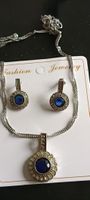 Silver Necklace & Earring Set with Indigo Jewel Details