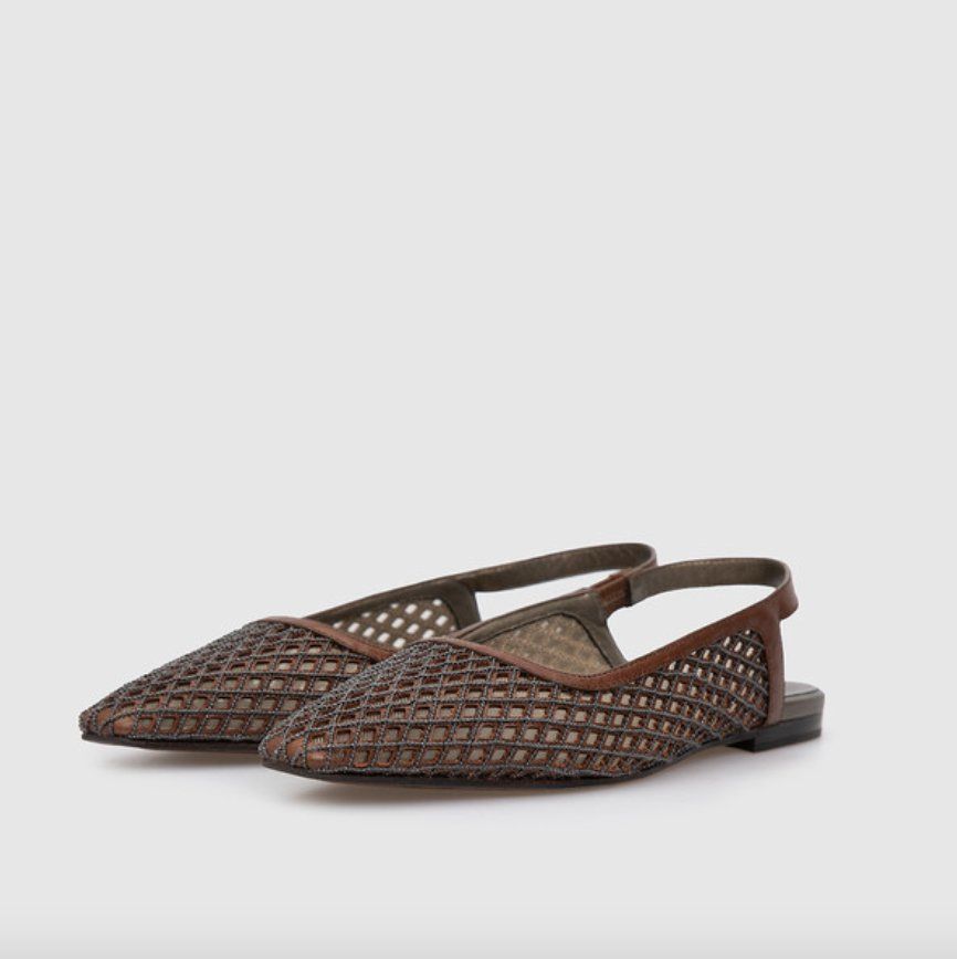 Brunello Cucinelli Scarpe da donna: Brunello Cucinelli Monili Bead Leather Slingback Flats – Usato da Münchenstein venduto da B771