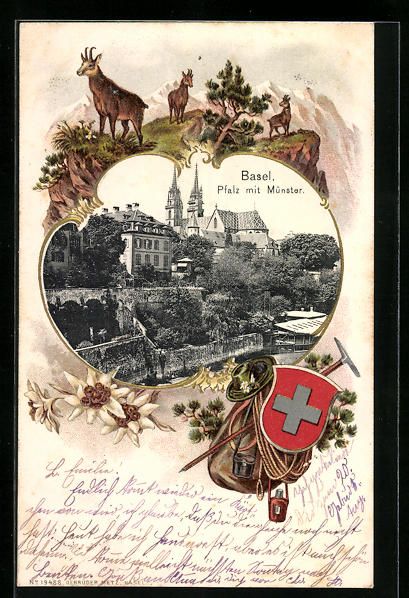 Ansichtskarten: AK Basel, Pfalz mit Münster, Wappen – Gebraucht aus Berlin von bartko-reher