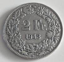 2 Fr. Helvetia 1943 silber gute Erhaltung