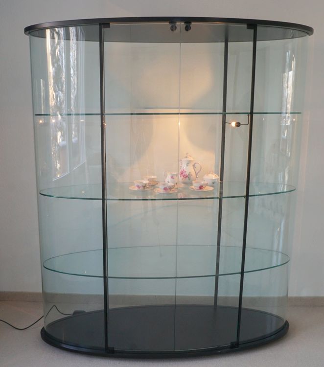 Große Ovale Glasvitrine Mit LED-Beleuchtung – Höhe 190 Cm, 4 Höhenverstellbare Böden, Für Zuhause Oder Geschäft