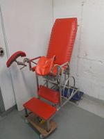 ANTIKER VINTAGE GYNÄKOLOGIE STUHL EDELSTAHL UND ROTES LEDER